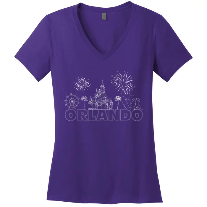 Orlando Florida Retroactive Skyline Women's V-Neck T-Shirt