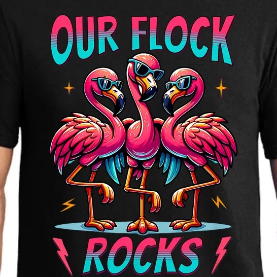 Our Flock Rocks Cute Flamingo Matching Family Vacation Group Pajama Set