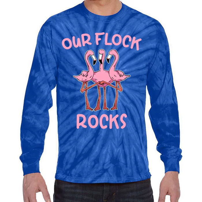 Our Flock Rocks Flamingo Matching Family Vacation Group Gift Tie-Dye Long Sleeve Shirt