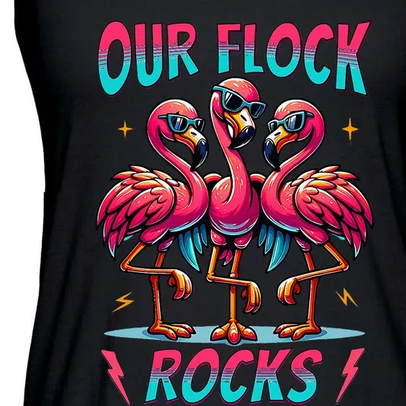 Our Flock Rocks Cute Flamingo Matching Family Vacation Group Ladies Essential Flowy Tank