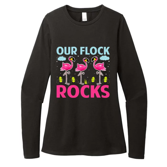 Our Flock Rocks Funny Flamingo Lover Womens CVC Long Sleeve Shirt