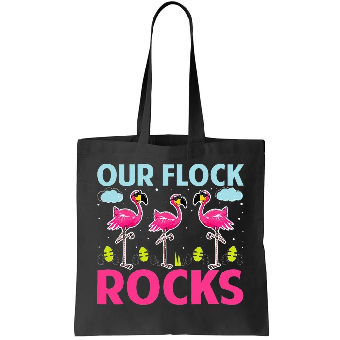 Our Flock Rocks Funny Flamingo Lover Tote Bag