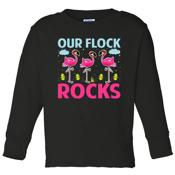 Our Flock Rocks Funny Flamingo Lover Toddler Long Sleeve Shirt