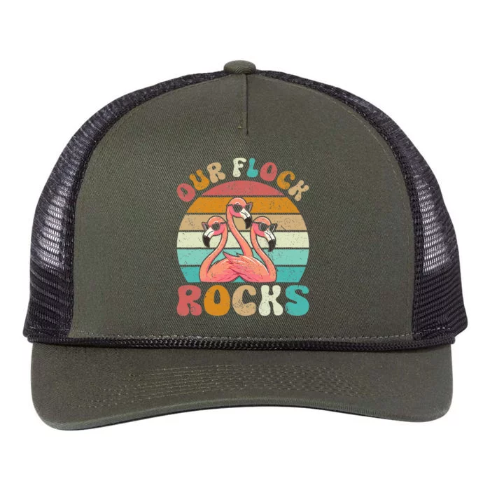 Our Flock Rocks Flamingo Matching Family Retro Rope Trucker Hat Cap