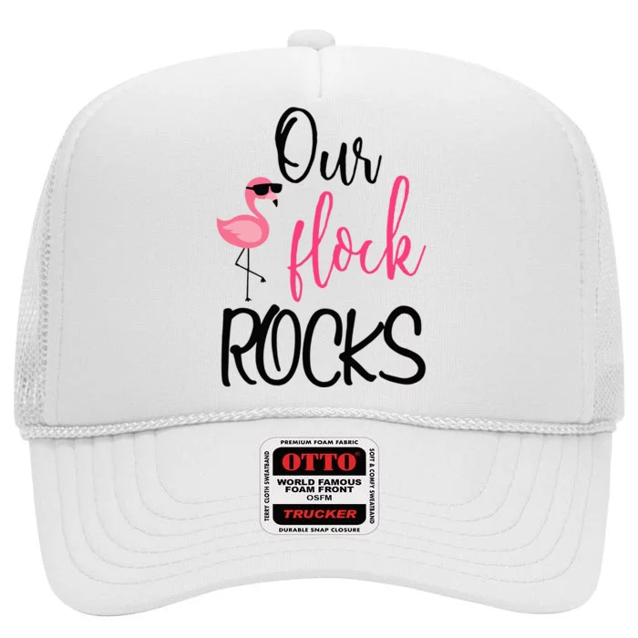 Our Flock Rocks Flamingo Mother's Day Gift High Crown Mesh Trucker Hat