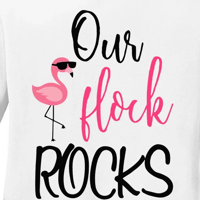 Our Flock Rocks Flamingo Mother's Day Gift Ladies Long Sleeve Shirt