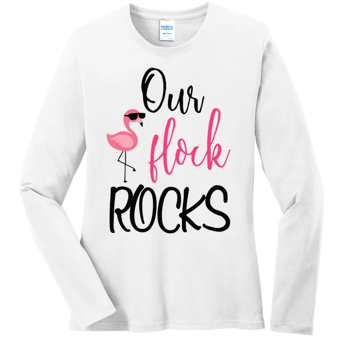 Our Flock Rocks Flamingo Mother's Day Gift Ladies Long Sleeve Shirt