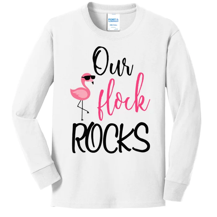 Our Flock Rocks Flamingo Mother's Day Gift Kids Long Sleeve Shirt