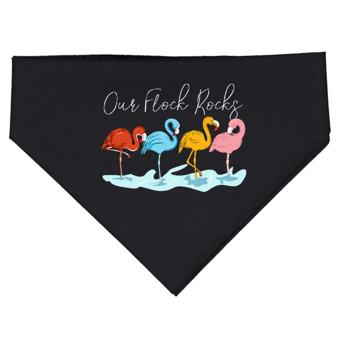 Our Flock Rocks Flamingos Lover Family USA-Made Doggie Bandana