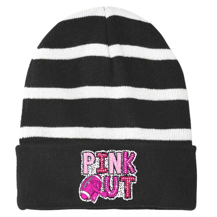 Out Football Tackle Breast Cancer Awareness Dalmatian Striped Beanie with Solid Band