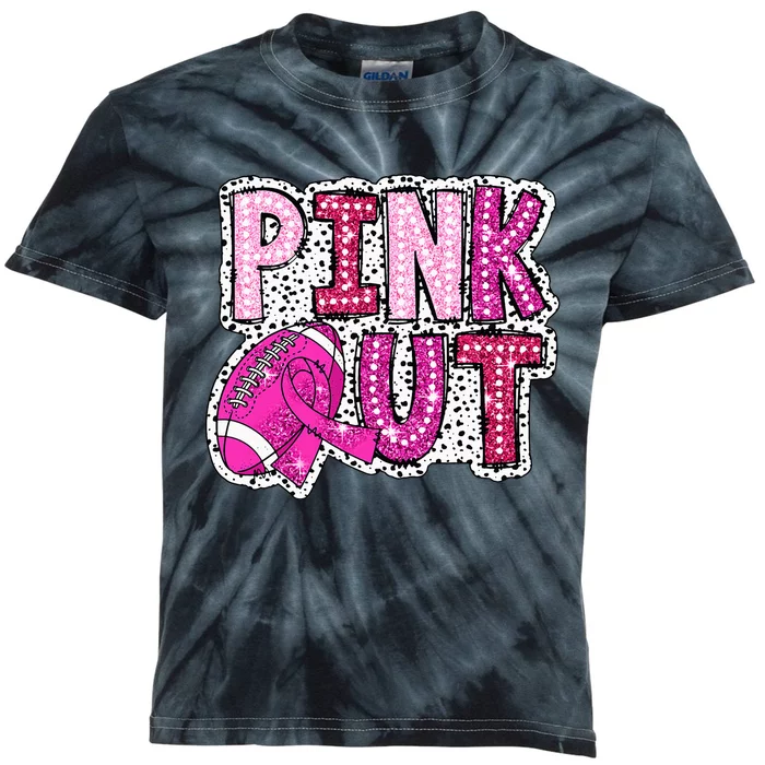 Out Football Tackle Breast Cancer Awareness Dalmatian Kids Tie-Dye T-Shirt