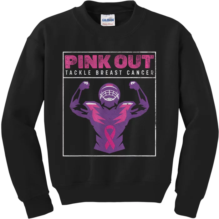 Out Football Team Tackle Breast Cancer Awareness Month Kids Sweatshirt