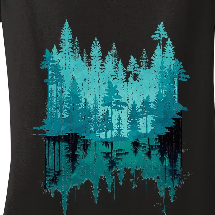 Outdoor Forest Trees Reflection Wildlife Nature Women's V-Neck T-Shirt