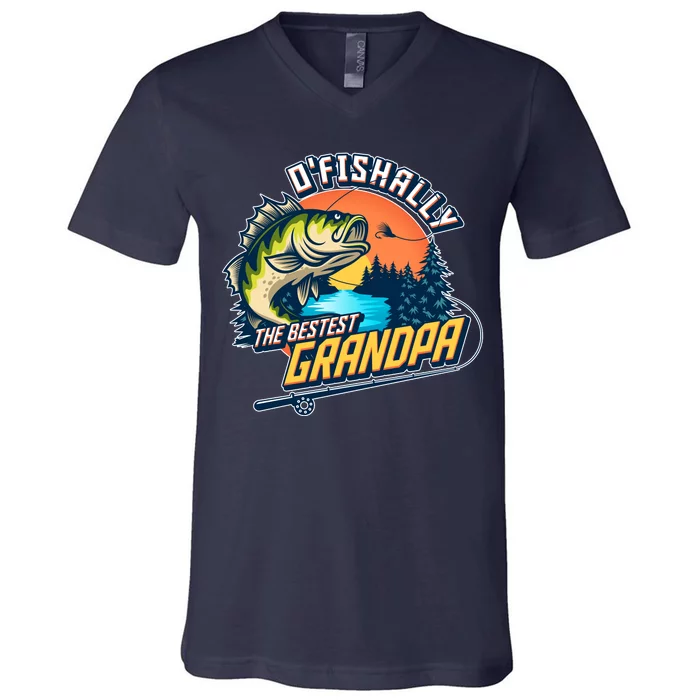 O Fishally The Bestest Grandpa V-Neck T-Shirt