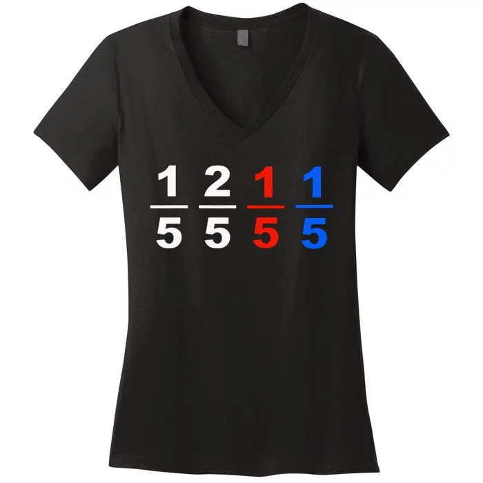 One Fifth Two Fifth Red Fifth Blue Fifth Funny Math Humor Women's V-Neck T-Shirt