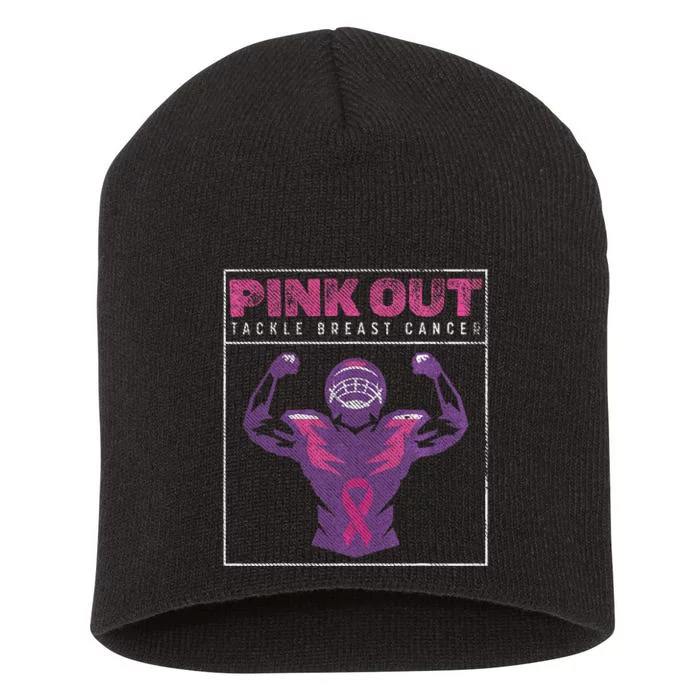 Out Football Team Tackle Breast Cancer Awareness Month Short Acrylic Beanie