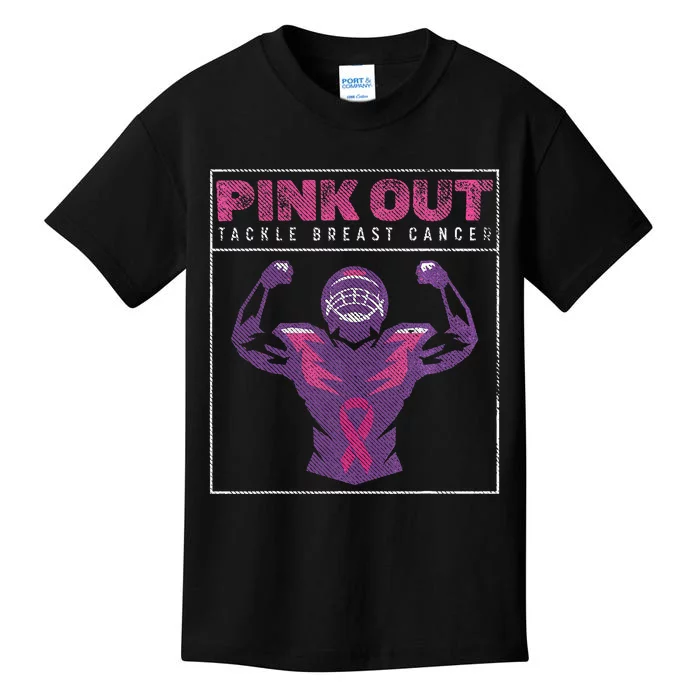 Out Football Team Tackle Breast Cancer Awareness Month Kids T-Shirt