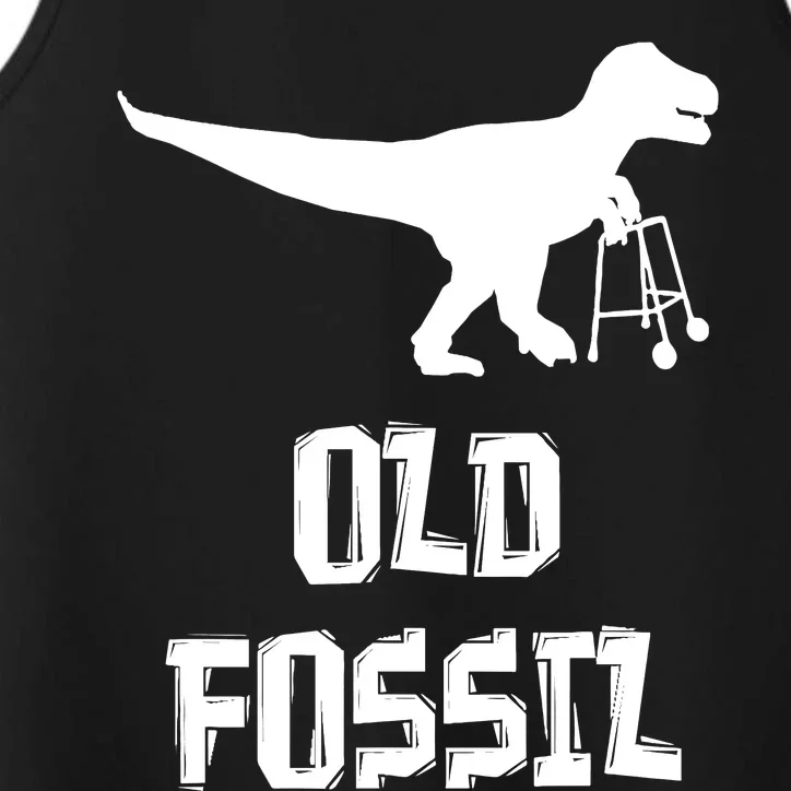 Old Fossil Trex Dinosaur Funny Birthday Retirement Joke Performance Tank