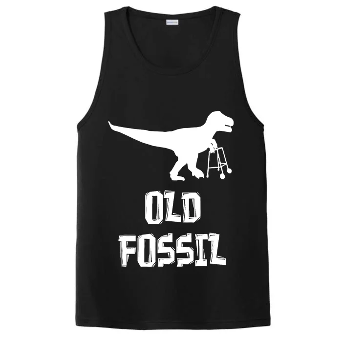 Old Fossil Trex Dinosaur Funny Birthday Retirement Joke Performance Tank