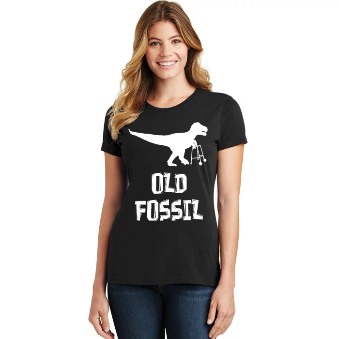 Old Fossil Trex Dinosaur Funny Birthday Retirement Joke Women's T-Shirt