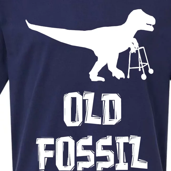 Old Fossil Trex Dinosaur Funny Birthday Retirement Joke Sueded Cloud Jersey T-Shirt