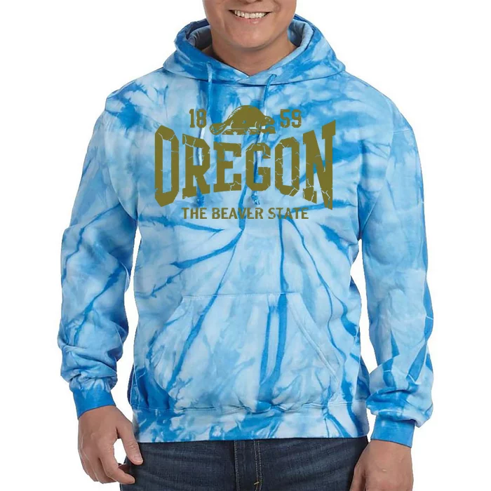 Oregon Flag The Beaver State Est 1859 Vintage Distressed Tie Dye Hoodie