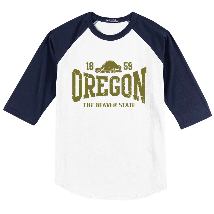 Oregon Flag The Beaver State Est 1859 Vintage Distressed Baseball Sleeve Shirt