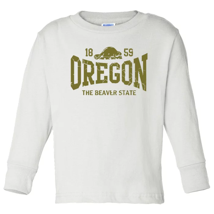 Oregon Flag The Beaver State Est 1859 Vintage Distressed Toddler Long Sleeve Shirt