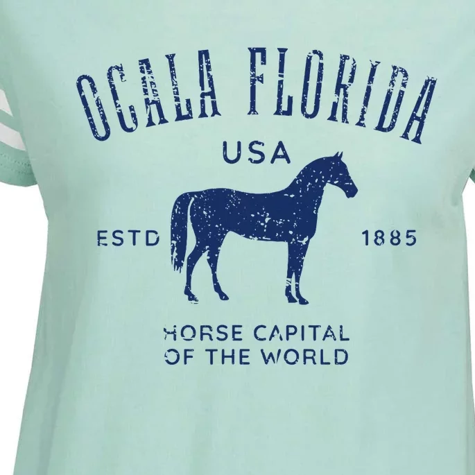 Ocala Florida Usa Horse Capital Distressed Equestrian Design Enza Ladies Jersey Football T-Shirt