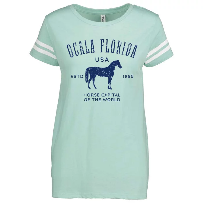 Ocala Florida Usa Horse Capital Distressed Equestrian Design Enza Ladies Jersey Football T-Shirt