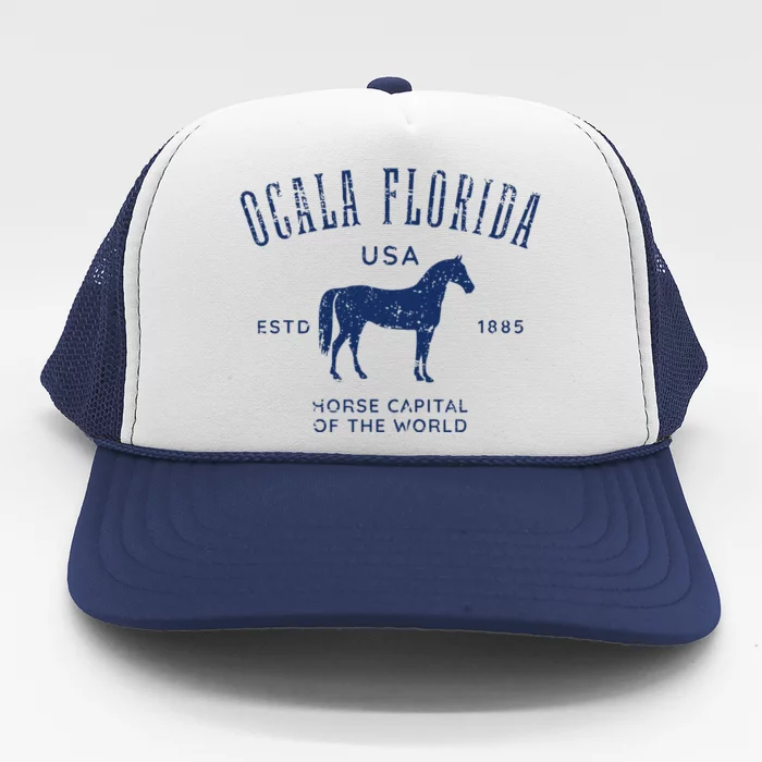 Ocala Florida Usa Horse Capital Distressed Equestrian Design Trucker Hat