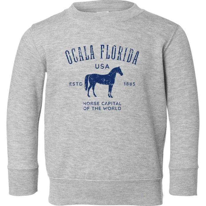 Ocala Florida Usa Horse Capital Distressed Equestrian Design Toddler Sweatshirt