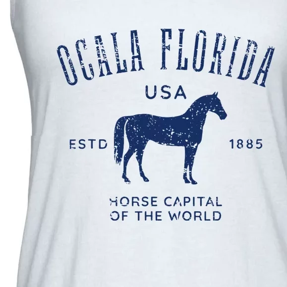 Ocala Florida Usa Horse Capital Distressed Equestrian Design Ladies Essential Flowy Tank