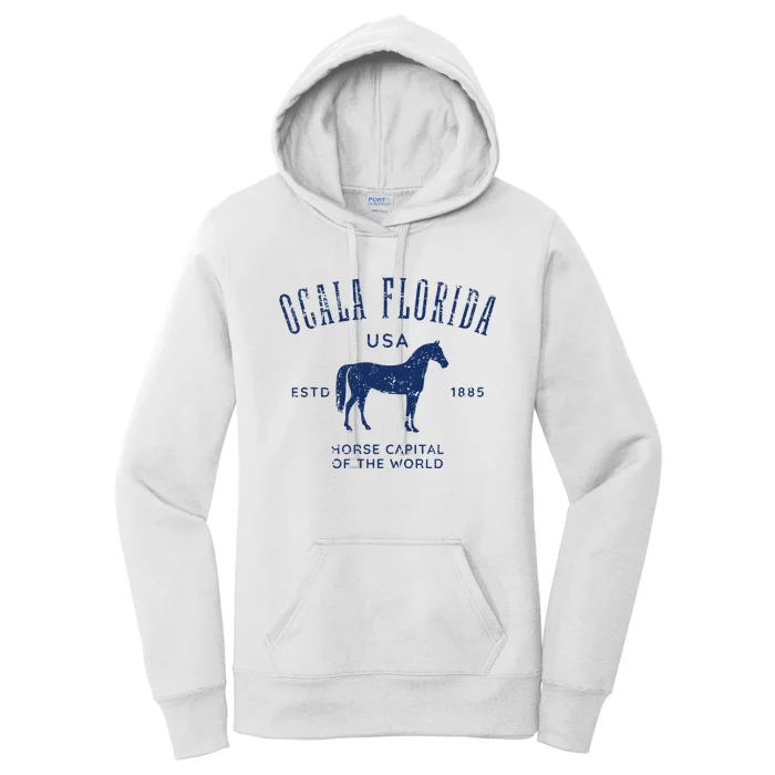 Ocala Florida Usa Horse Capital Distressed Equestrian Design Women's Pullover Hoodie