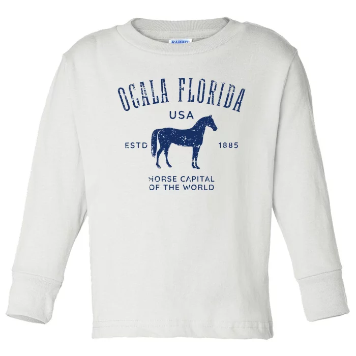 Ocala Florida Usa Horse Capital Distressed Equestrian Design Toddler Long Sleeve Shirt