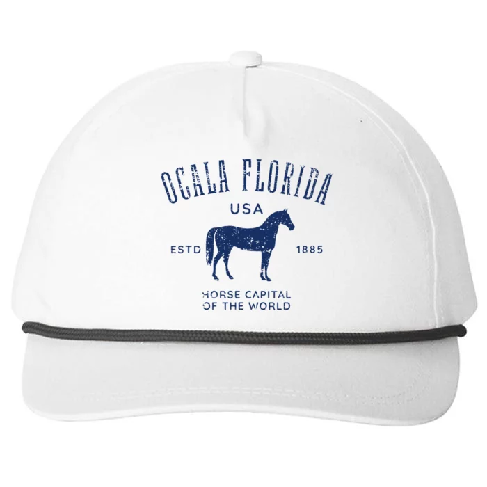 Ocala Florida Usa Horse Capital Distressed Equestrian Design Snapback Five-Panel Rope Hat