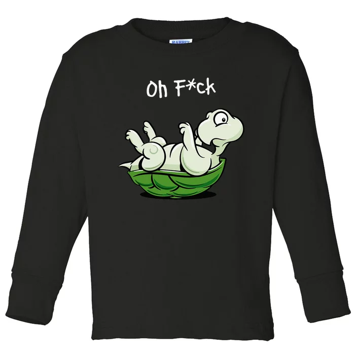 Oh F*ck Upside Down Turtle Cute Cartoonish Funny Baseball Toddler Long Sleeve Shirt