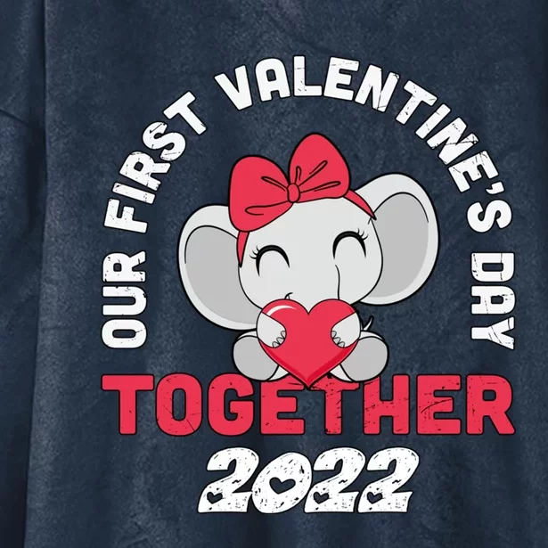 Our First Valentine's Day Together Elephant Matching Couples Gift Hooded Wearable Blanket