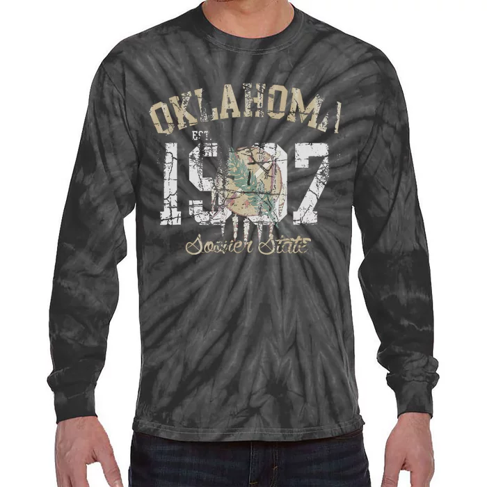 Oklahoma Flag Vintage Fade Tie-Dye Long Sleeve Shirt