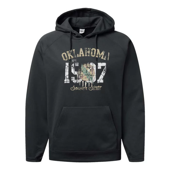 Oklahoma Flag Vintage Fade Men Women Performance Fleece Hoodie