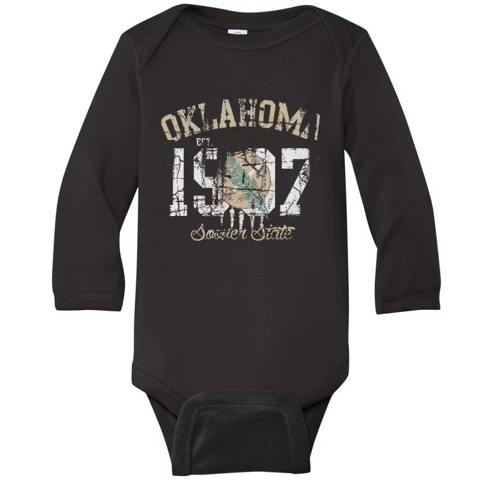 Oklahoma Flag Vintage Fade Men Women Baby Long Sleeve Bodysuit