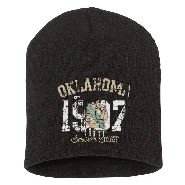 Oklahoma Flag Vintage Fade Men Women Short Acrylic Beanie