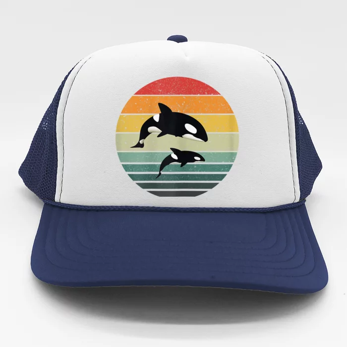 Orca Family Vintage Retro Art, Killer Whale Family Trucker Hat