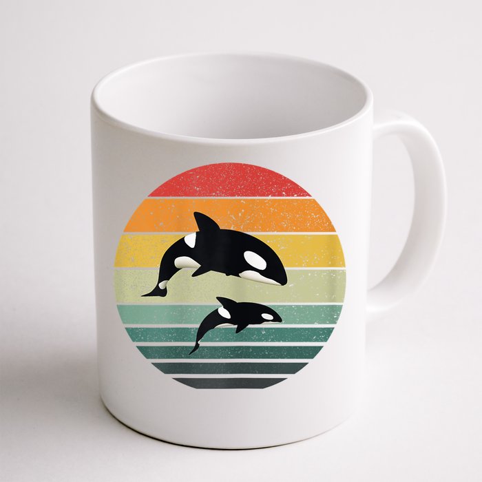 Orca Family Vintage Retro Art, Killer Whale Family Front & Back Coffee Mug