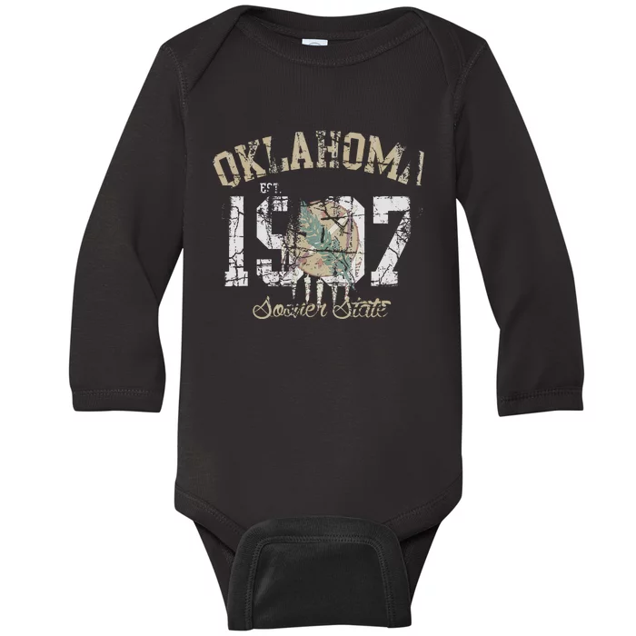 Oklahoma Flag Vintage Fade Baby Long Sleeve Bodysuit