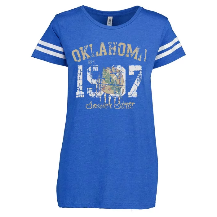 Oklahoma Flag Vintage Fade Enza Ladies Jersey Football T-Shirt