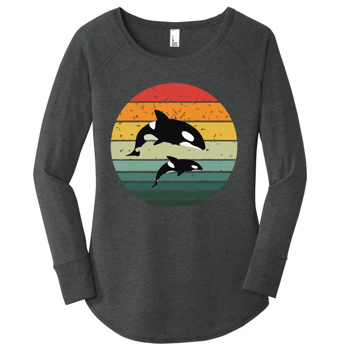 Orca Family Vintage Retro Art, Killer Whale Family Women's Perfect Tri Tunic Long Sleeve Shirt