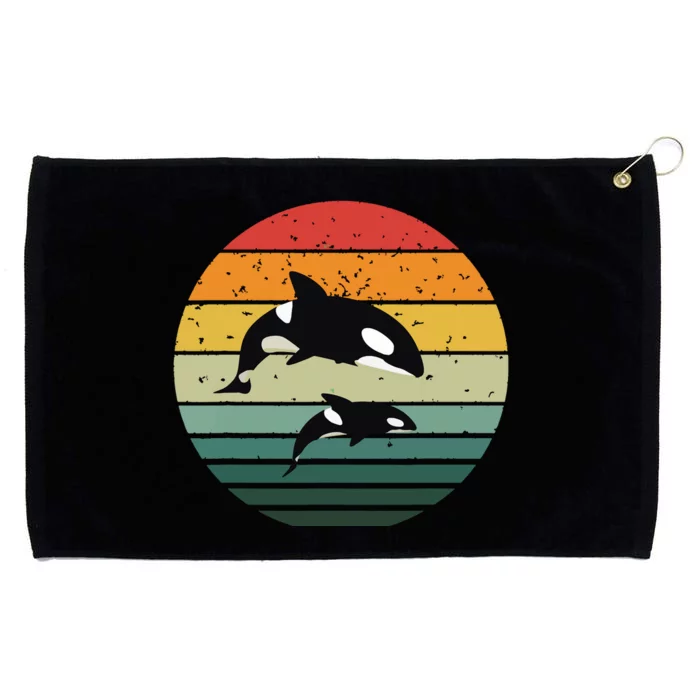 Orca Family Vintage Retro Art, Killer Whale Family Grommeted Golf Towel