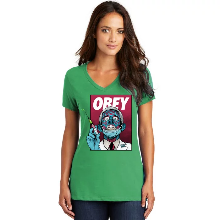 Obey Faucci Vaccine Zombie Women's V-Neck T-Shirt