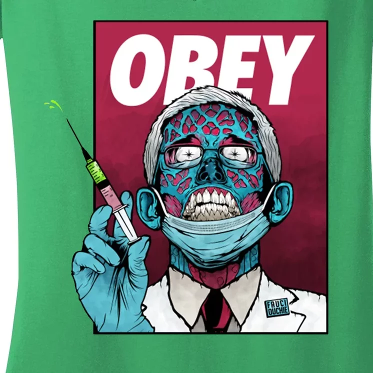 Obey Faucci Vaccine Zombie Women's V-Neck T-Shirt